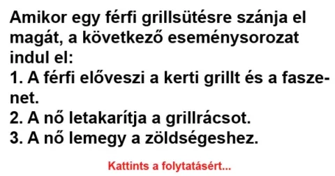 Vicc: Amikor egy férfi grillsütésre szánja el magát, a következő…