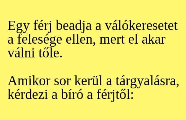 Vicc: Egy férj beadja a válókeresetet a felesége ellen. A... Vicc: Egy férj beadja a válókeresetet a felesége ellen. A…
