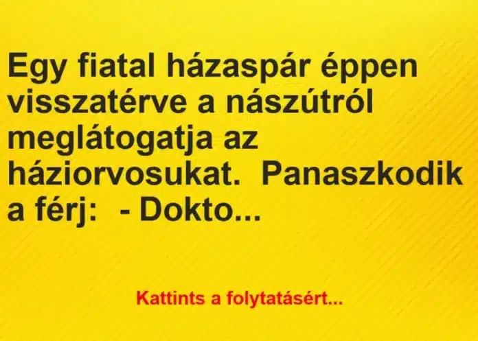 Vicc: Egy fiatal házaspár éppen visszatérve a nászútról... Vicc: Egy fiatal házaspár éppen visszatérve a nászútról…