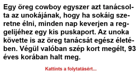 Vicc: Egy öreg cowboy egyszer azt tanácsolta az unokájának