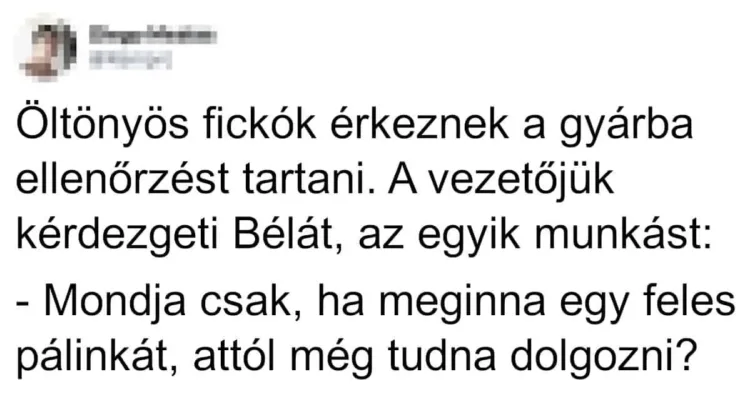 Vicc: Öltönyös fickók érkeznek a gyárba Vicc: Öltönyös fickók érkeznek a gyárba