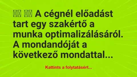 Vicc: 
		  
		  A cégnél előadást tart egy szakértő a…