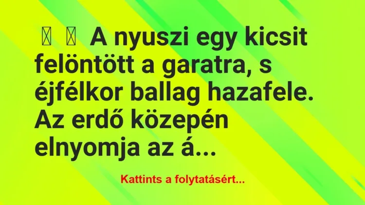 Vicc:
A nyuszi egy kicsit felöntött a garatra, s… Vicc:
A nyuszi egy kicsit felöntött a garatra, s…