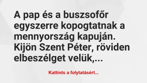 Vicc: A pap és a buszsofőr egyszerre kopogtatnak a mennyország… Vicc: A pap és a buszsofőr egyszerre kopogtatnak a mennyország…