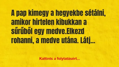 Vicc: A pap kimegy a hegyekbe sétálni, amikor hirtelen kibukkan a… Vicc: A pap kimegy a hegyekbe sétálni, amikor hirtelen kibukkan a…