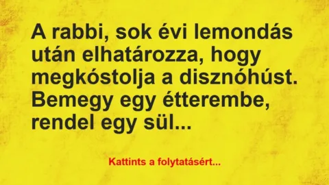 Vicc: A rabbi, sok évi lemondás után elhatározza, hogy megkóstolja…