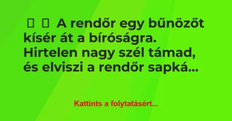 Vicc:
A rendőr egy bűnözőt kísér át a bíróságra. Hirtelen nagy… Vicc:
A rendőr egy bűnözőt kísér át a bíróságra. Hirtelen nagy…