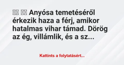 Vicc: 
		  
		  Anyósa temetéséről érkezik haza a férj, amikor…