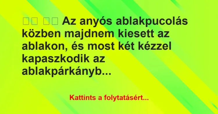 Vicc:
Az anyós ablakpucolás közben majdnem kiesett az… Vicc:
Az anyós ablakpucolás közben majdnem kiesett az…