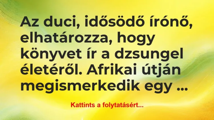 Vicc: Az duci, idősödő írónő, elhatározza, hogy könyvet ír a… Vicc: Az duci, idősödő írónő, elhatározza, hogy könyvet ír a…