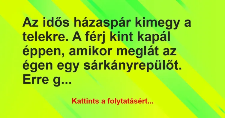 Vicc: Az idős házaspár kimegy a telekre. A férj kint kapál éppen, amikor… Vicc: Az idős házaspár kimegy a telekre. A férj kint kapál éppen, amikor…