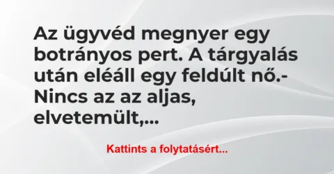Vicc: Az ügyvéd megnyer egy botrányos pert. A tárgyalás után eléáll egy… Vicc: Az ügyvéd megnyer egy botrányos pert. A tárgyalás után eléáll egy…