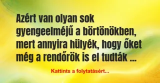 Vicc: Azért van olyan sok gyengeelméjű a börtönökben, mert annyira hülyék,…