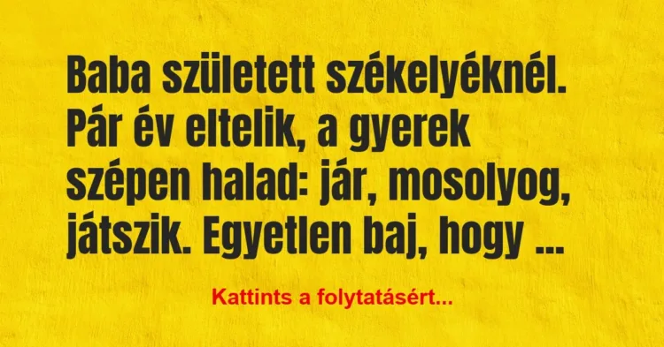 Vicc: Baba született székelyéknél. Pár év eltelik, a gyerek szépen halad:… Vicc: Baba született székelyéknél. Pár év eltelik, a gyerek szépen halad:…