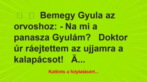 Vicc:
Bemegy Gyula az orvoshoz: – Na mi a panasza… Vicc:
Bemegy Gyula az orvoshoz: – Na mi a panasza…