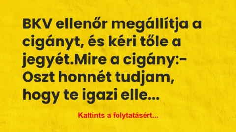 Vicc: BKV ellenőr megállítja a cigányt, és kéri tőle a…