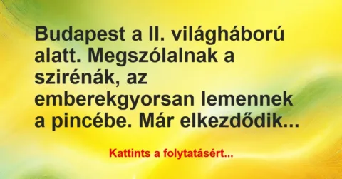 Vicc: Budapest a II. világháború alatt. Megszólalnak a szirénák, az…
