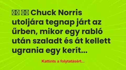 Vicc: 
		  
		  Chuck Norris utoljára tegnap járt az…