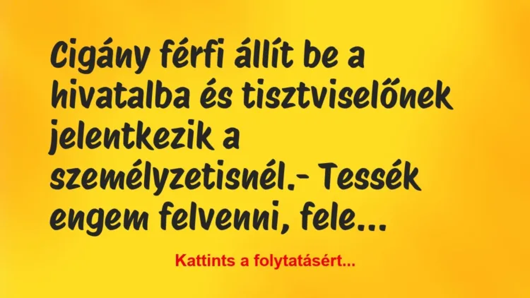 Vicc: Cigány férfi állít be a hivatalba és tisztviselőnek… Vicc: Cigány férfi állít be a hivatalba és tisztviselőnek…