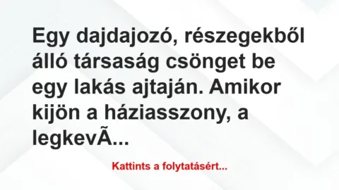 Vicc: Egy dajdajozó, részegekből álló társaság csönget be egy…