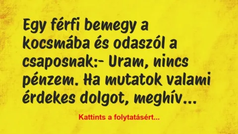 Vicc: Egy férfi bemegy a kocsmába és odaszól a csaposnak:

-…