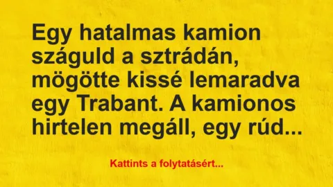 Vicc: Egy hatalmas kamion száguld a sztrádán, mögötte kissé…