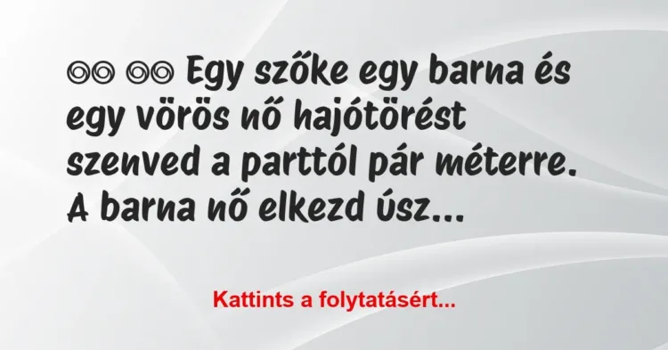 Vicc:
Egy szőke egy barna és egy vörös nő hajótörést… Vicc:
Egy szőke egy barna és egy vörös nő hajótörést…