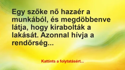 Vicc: Egy szőke nő hazaér a munkából, és megdöbbenve látja, hogy… Vicc: Egy szőke nő hazaér a munkából, és megdöbbenve látja, hogy…