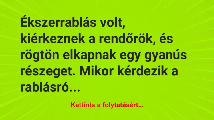 Vicc: Ékszerrablás volt, kiérkeznek a rendőrök, és rögtön elkapnak… Vicc: Ékszerrablás volt, kiérkeznek a rendőrök, és rögtön elkapnak…