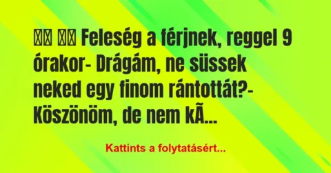 Vicc: 
		  
		  Feleség a férjnek, reggel 9 órakor- Drágám,…