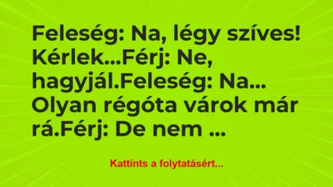 Vicc: Feleség: Na, légy szíves! Kérlek…

Férj: Ne,…