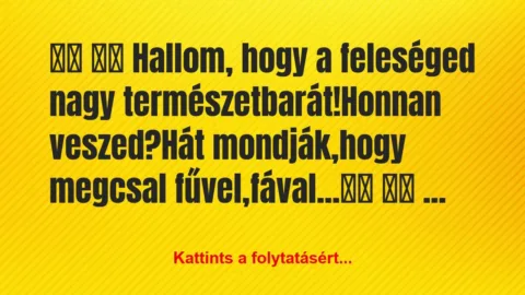Vicc: 
		  
		  Hallom, hogy a feleséged nagy…
