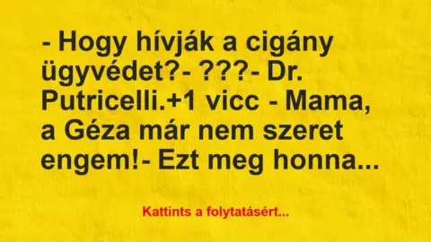 Vicc: – Hogy hívják a cigány ügyvédet?
– ???
– Dr…. Vicc: – Hogy hívják a cigány ügyvédet?
– ???
– Dr….