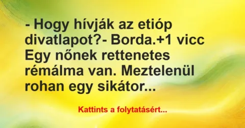 Vicc: – Hogy hívják az etióp divatlapot?

– Borda.