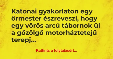 Vicc: Katonai gyakorlaton egy őrmester észreveszi, hogy egy vörös arcú… Vicc: Katonai gyakorlaton egy őrmester észreveszi, hogy egy vörös arcú…
