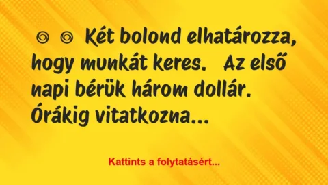 Vicc: 
	    	    Két bolond elhatározza, hogy munkát…