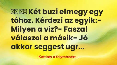 Vicc: 
		  
		  Két buzi elmegy egy tóhoz. Kérdezi az…