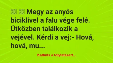 Vicc:
Megy az anyós biciklivel a falu vége… Vicc:
Megy az anyós biciklivel a falu vége…