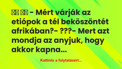 Vicc:
– Mért várják az etiópok a tél… Vicc:
– Mért várják az etiópok a tél…