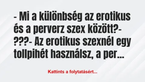 Vicc: – Mi a különbség az erotikus és a perverz szex… Vicc: – Mi a különbség az erotikus és a perverz szex…