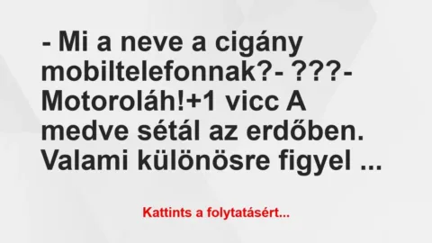 Vicc: – Mi a neve a cigány mobiltelefonnak?
– ???
– Motoroláh! Vicc: – Mi a neve a cigány mobiltelefonnak?
– ???
– Motoroláh!