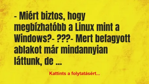 Vicc: – Miért biztos, hogy megbízhatóbb a Linux mint a…