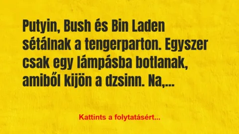 Vicc: Putyin, Bush és Bin Laden sétálnak a tengerparton. Egyszer…