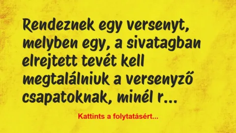 Vicc: Rendeznek egy versenyt, melyben egy, a sivatagban elrejtett…