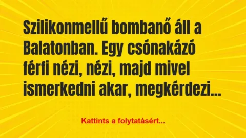 Vicc: Szilikonmellű bombanő áll a Balatonban. Egy csónakázó férfi… Vicc: Szilikonmellű bombanő áll a Balatonban. Egy csónakázó férfi…