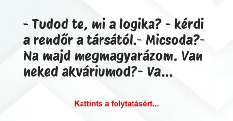 Vicc: – Tudod te, mi a logika? – kérdi a rendőr a társától.
-… Vicc: – Tudod te, mi a logika? – kérdi a rendőr a társától.
-…