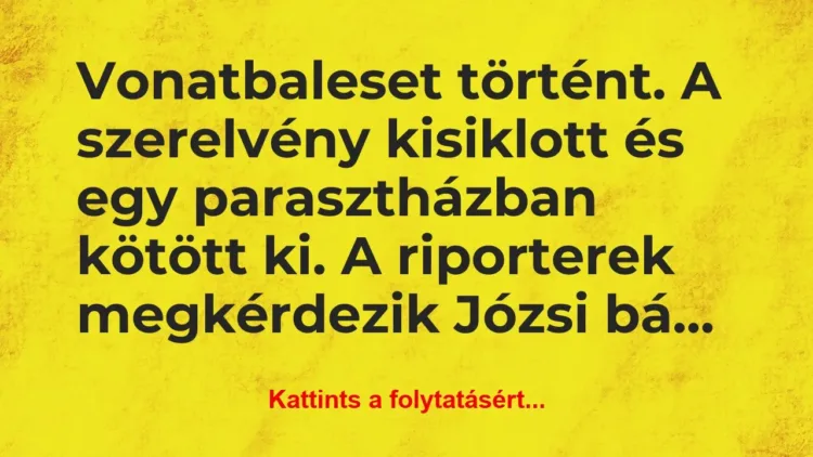 Vicc: Vonatbaleset történt. A szerelvény kisiklott és egy… Vicc: Vonatbaleset történt. A szerelvény kisiklott és egy…