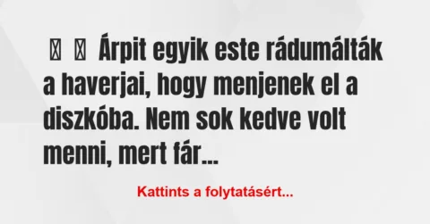 Vicces történet: 
	    	    Árpit egyik este rádumálták a haverjai, hogy menjenek el a …