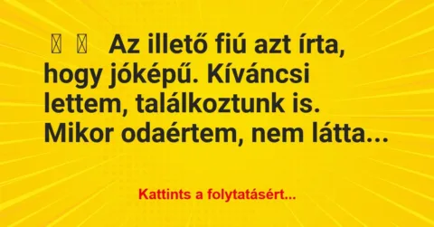 Vicces történet: 
	    	    


Az illető fiú azt írta, hogy jóképű….