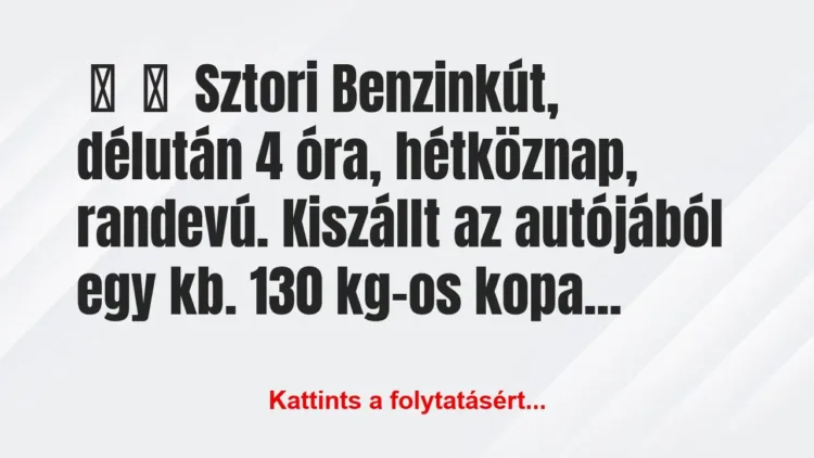 Vicces történet:
Sztori
Benzinkút, délután 4 óra,… Vicces történet:
Sztori
Benzinkút, délután 4 óra,…